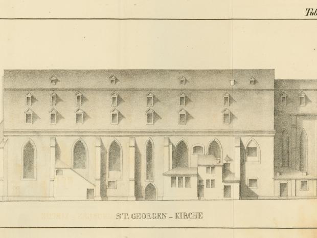 Ansicht der Georgenkirche im frühen 19. Jahrhundert (Vorlage: Bachhaus Eisenach)