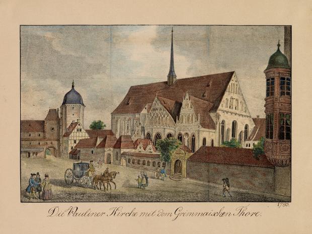 Paulinerkirche und Universität 1790; rechts das Türmchen des Fürstencollegs